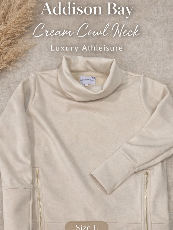Addison Bay Sweaters - Addison Bay Cream Cowl Neck Pullover Zip Pocket Athleisure L turtleneck